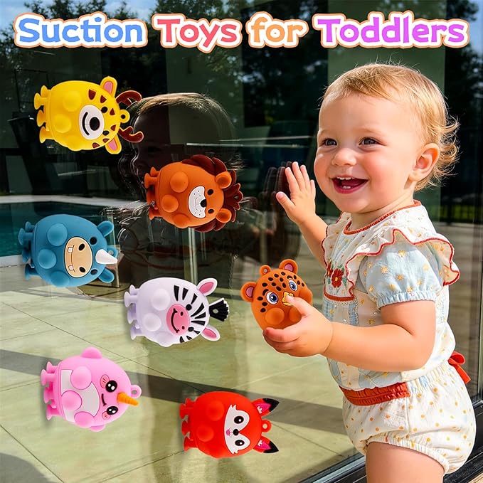 ChildFun 12PCS Animal Suction Popper Fidget Toys, Toddler Travel Toys for Airplane Car Activities, Silicone Sensory Toys, Party Favors for Kids, Goodie Bag Stuffers, Toys for 1+ Years Old