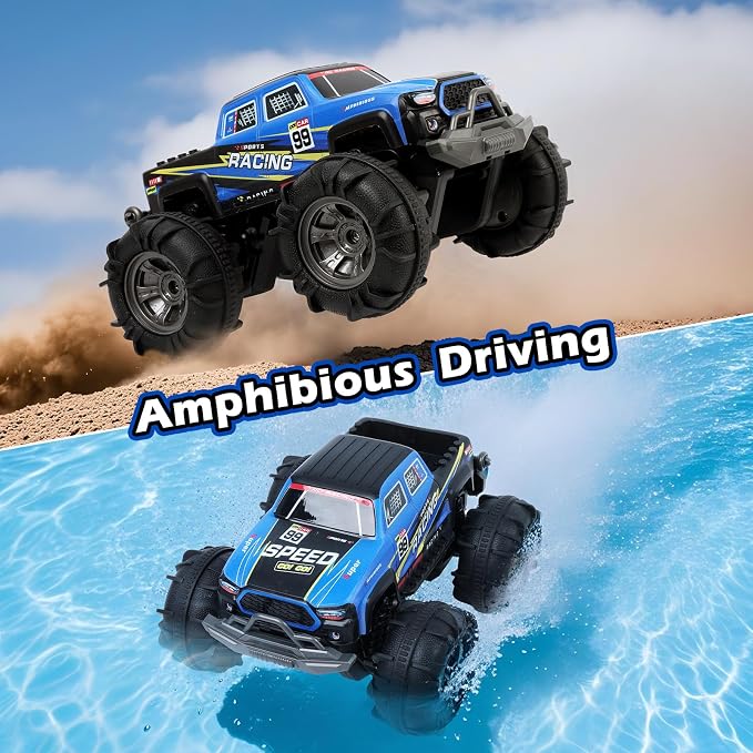 QXHOL Waterproof Monster Truck Gesture RC Car, 4WD Amphibious Hand Controlled Remote Control Toy for Kids, All-Terrain Off-Road Vehicle for Boys Ages 6-7 8 9 10 11 12 Year Old, Present