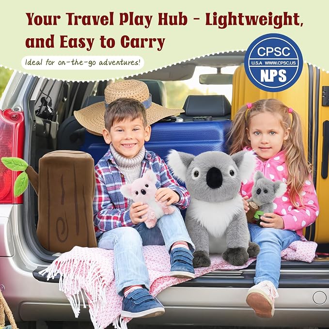 MaoGoLan 5pcs Koala Stuffed Animal, 11.8 Inch Large Mommy Stuffed Koala Plush with 3 Babies & Treehouse, Cute Realistic Stuffed Animals, Gift for Kids Boys Girls