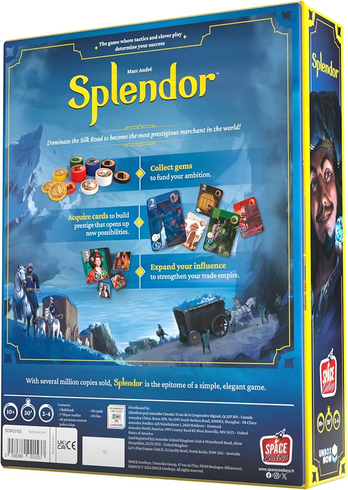 Asmodee Splendor Board Game - Gem Trading & Engine-Building Strategy for Adults & Families, Adult Board Games, Family Fun for Adults, 2-4 Players Ages 10+, 30 Minute Playtime
