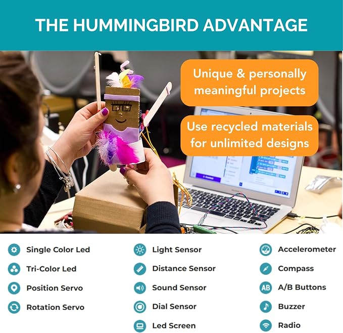 Hummingbird Bit Premium Kit - Educational Programmable Robot & Robotic Kit for Students, Teachers & Schools, Flexible Robotics Kits for Creative STEM Learning