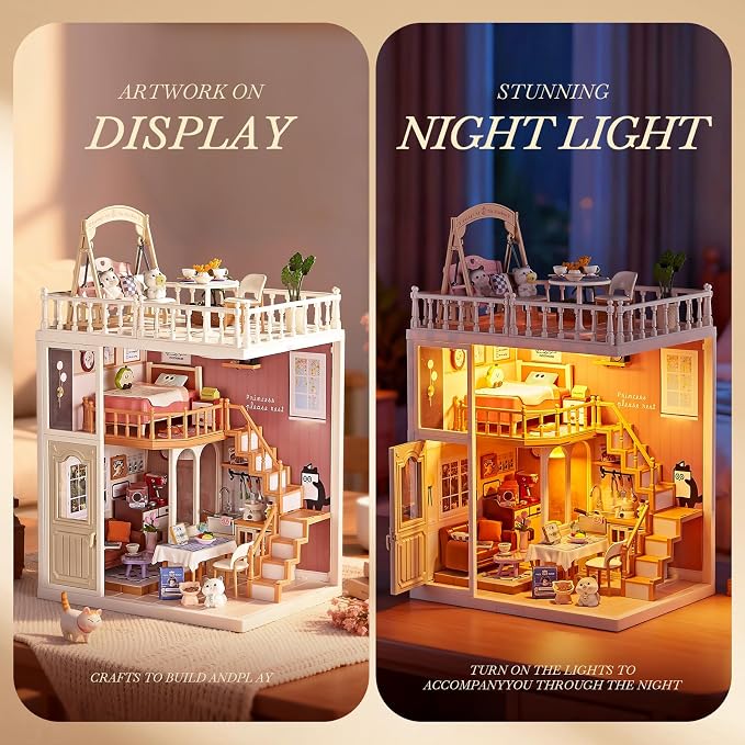 DIY Miniature House Kit for Kids 8+ – Cozy Home Tiny House with LED Light, Living Room, Kitchen & Swing Balcony, Dollhouse Mini Room Building Craft