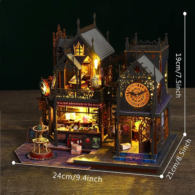 Fifijoy DIY Miniature Dollhouse Kit, Holo Magic City DIY Miniature House kit Wooden Dollhouse Kit, DIY Mini House kit for Adults to Build