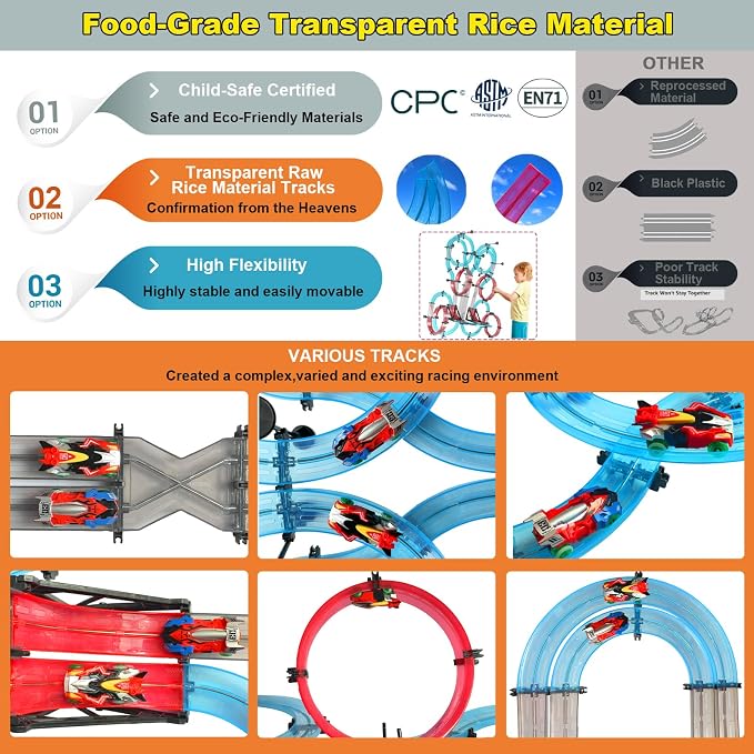 Slot Car Race Track Sets Dual-Player Electric Remote Control Cars Magnetic Cars Racing Game with Hand Controllers Circular Overpass Track Birthday Toys for Boys Kids 6 7 8-12