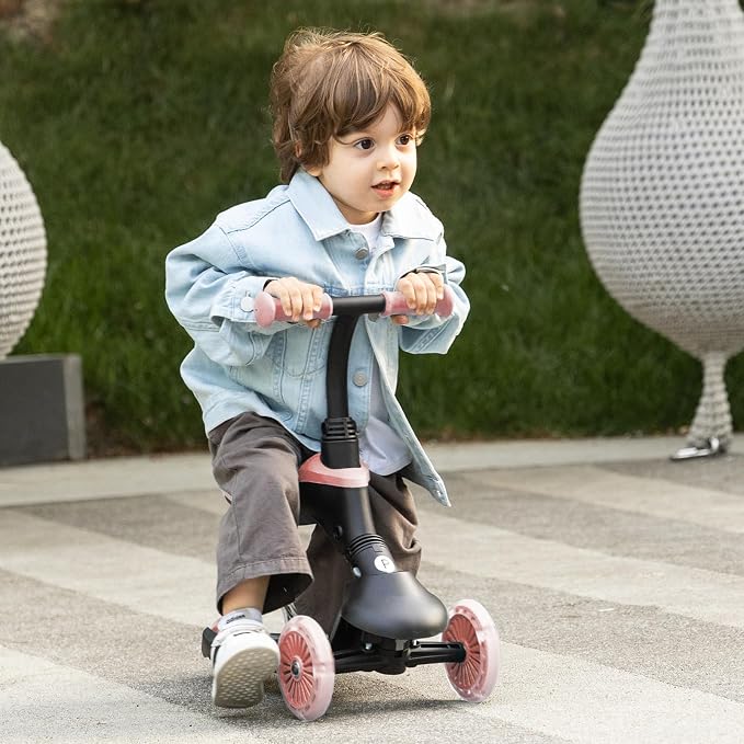 QPlay Toddler Scooter Ages 1 to 6 | Up to 110 Lbs | Kick Scooter with Adjustable Push Handle Height, Lights on Deck & 3 Wheels, Kids Ages 2 to 5 Boys & Girls Gifts (Violet)