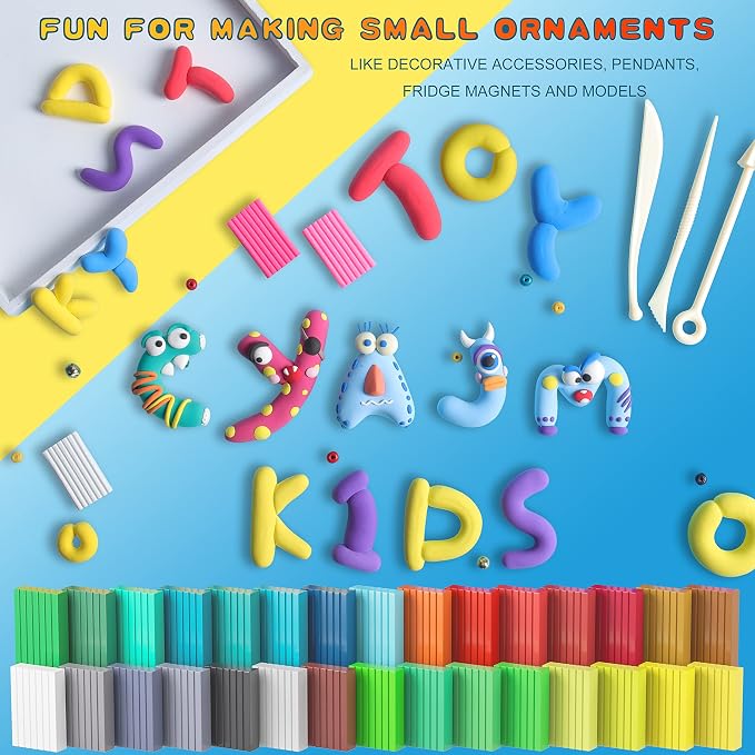 Cyajm 60 Colors Polymer Clay Kit, Individually Wrapped Oven Bake Modeling Clay, Non-Toxic Soft Molding Clay for Kids, DIY Craft Supplies for Jewelry & Classroom