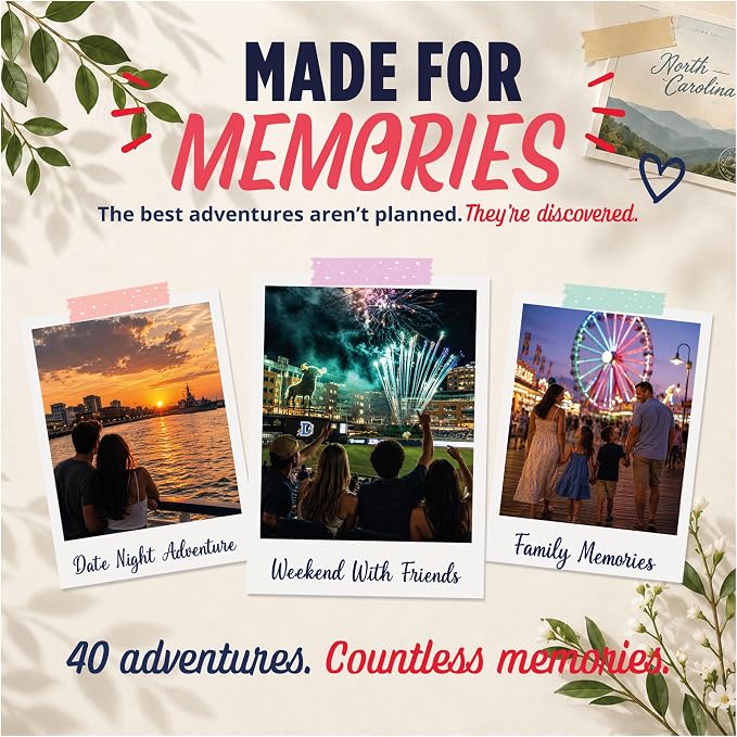 North Carolina Bucket List Scratch Off Cards - 40 Adventure Cards with Region Split Map, Hidden Gems, Scenic Escapes & Local Favorites - Travel Gift for Couples, Families, Friends & Tourists