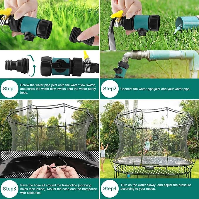 Trampoline Sprinkler for Kids Outdoor Backyard Water Park Summer Toys Trampoline Accessories for Boys Girls Adults Water Play Game for Yard Garden Patio Party Activities Garden Watering (Green)