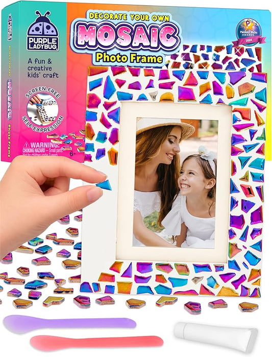 PURPLE LADYBUG Decorate Your Own Picture Frame Craft Kit - Craft for Kids Ages 8-12, Birthday Gift & DIY Mosaic Frame Craft for Girls Ages 6-8, Fun Arts & Crafts for 7-Year-Old Girls
