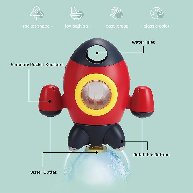 Elovien Bath Toys, Space Rocket Bath Toys for Toddlers 1-3, Spray Water Baby Bathroom Toys with Rotating Fountain, Shower Bathtub Toys for Toddlers Aged 18 Months 2 3 4 5 Years Old Kids Boys Girls