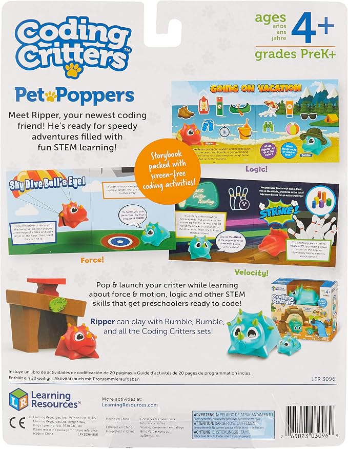 Learning Resources Coding Critters Go Pets Ripper the Dino - Robotics for Kids, STEM Programming, Scientific Building Toys, Engineering Gift Set, Games for Boys and Girls