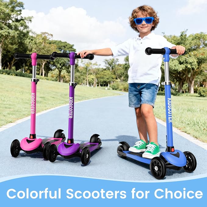 Multicolor Kids Scooter for Ages 3-12, 3 Wheel Lean to Steer Scooter with LED Light-Up Wheels, Adjustable Handlebar, Detachable Easy Storage for Boys & Girls