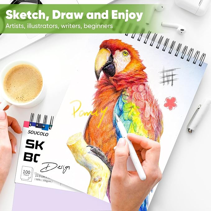 Soucolor 9" x 12" Sketch Book, 2 Pack School Art Supplies Gifts for Girl, Birthday Gifts for Women, Thank You Gifts, Stocking Stuffers,200-Sheets Each (68lb/100gsm) Purple Drawing Notebook for Kids