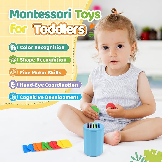 Shape & Color Sorting Montessori Baby Toddler Toys for 1 2 3 Years Boys Girls, Silicone Montessori Toys for 1 Year Old, Fine Motor Skills Sensory Toddlers Toy 1 Year Old Girl and Boy Gift, Piece