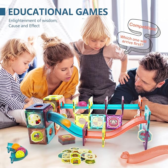 LTKFFFdp Magnetic Building Blocks STEM Educational Toys for Kids Ages 4-12, Ball Track and 3D Stacking Construction Set