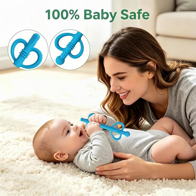 4 Pack Sensory Silicone Teething Tubes, Baby Teether Toys with Easy-Hold Love Handle, Dual-Sided Textures, Soothe Sore Gums, BPA-Free Teething Chew Straws for 3+ Months Infants