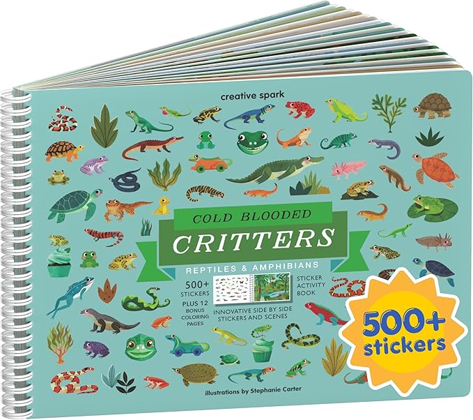 Reptiles 500+ Kids Sticker Book by Cupkin Toddler Airplane Travel Activity Coloring and Sticker Book, Road Trip Essentials, 12 Coloring Pages 12 Scenes for Ages 2–8 Years