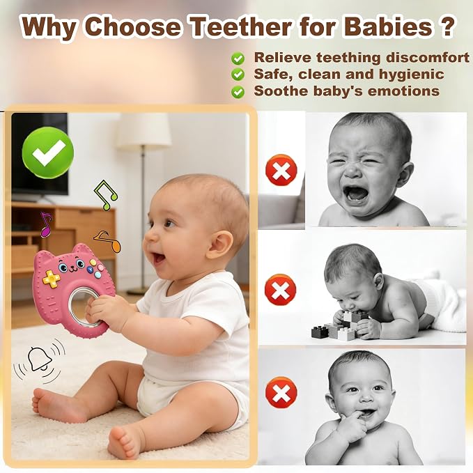2Pack Teething Toys for Baby 3-6 Months, Teethers for Babies 6-12 Months, Remote Rattle Ring Teether for Baby, Sensory Toys for Babies, Baby Chew Toy