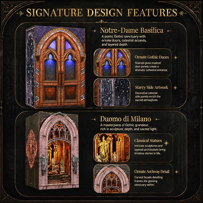 2 Pack 3D Architecture Building Model Kit with LED Lights, Dust Cover, Openable Door, Easy Assembly in 2-3 Hours, DIY Craft Gift for Adults Teens Home Decor (Duomo di Milano+Notre-Dame Basilica)