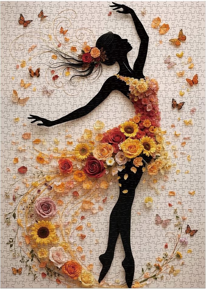 Beautiful Women Flower Puzzles for Adults 1000 Pieces Nature, Colorful Floral Butterfly Art Jigsaw Puzzles, Impossible Hard Difficult Challenging Aesthetic Puzzle
