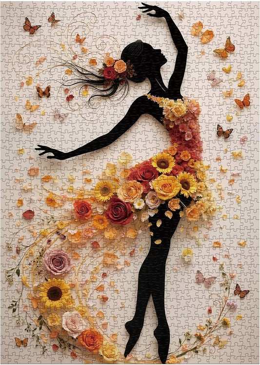 Beautiful Women Flower Puzzles for Adults 1000 Pieces Nature, Colorful Floral Butterfly Art Jigsaw Puzzles, Impossible Hard Difficult Challenging Aesthetic Puzzle
