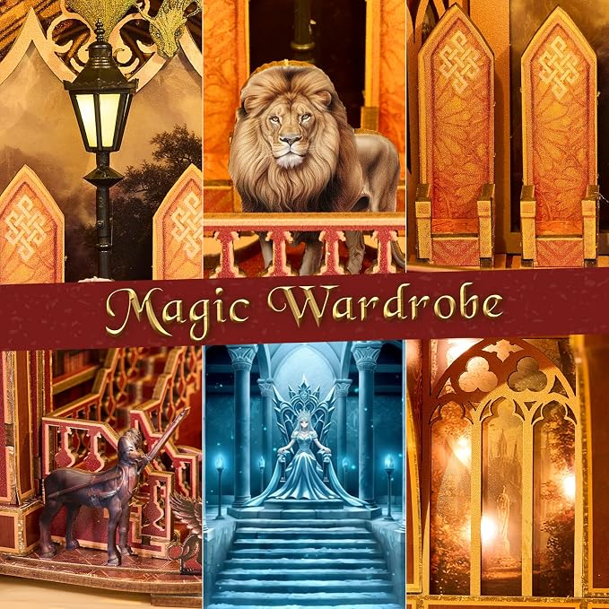 DIY Miniature Dollhouse Kit,3D Wooden Puzzles for Adults to Build, Birthday/Christmas Day Gift for Fantasy Fans,Magic Castle with LED Lights,Magic Wardrobe