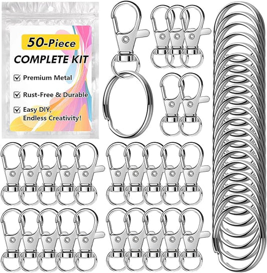 Bonison 50 PCS Keychain Making Kit with Lobster Claw Clasps & Key Rings – Keychain Clip with Key Ring Craft Supplies for DIY Keychains, Jewelry & Lanyard Projects