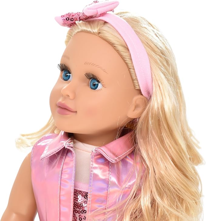 Dolls To Play 18 Inch Girl Doll, Fashion Doll with Fine Blonde Long Hair for Styling, Blue Eyes, Pink Sequin Dress, Shoes, Handbag, Clothes and Accessories Princess Doll for Kids