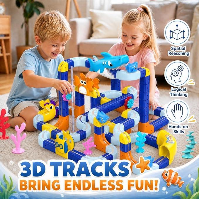 193PCS Magnetic Train Set: Shark Toys 3D Infinity Racer Electric Train Set for Kids Flexible Cube Rail Train Track with Anti-Gravity Train STEM Toys Gifts for 3 4 5 6 7 8 Year Old Boys Girls