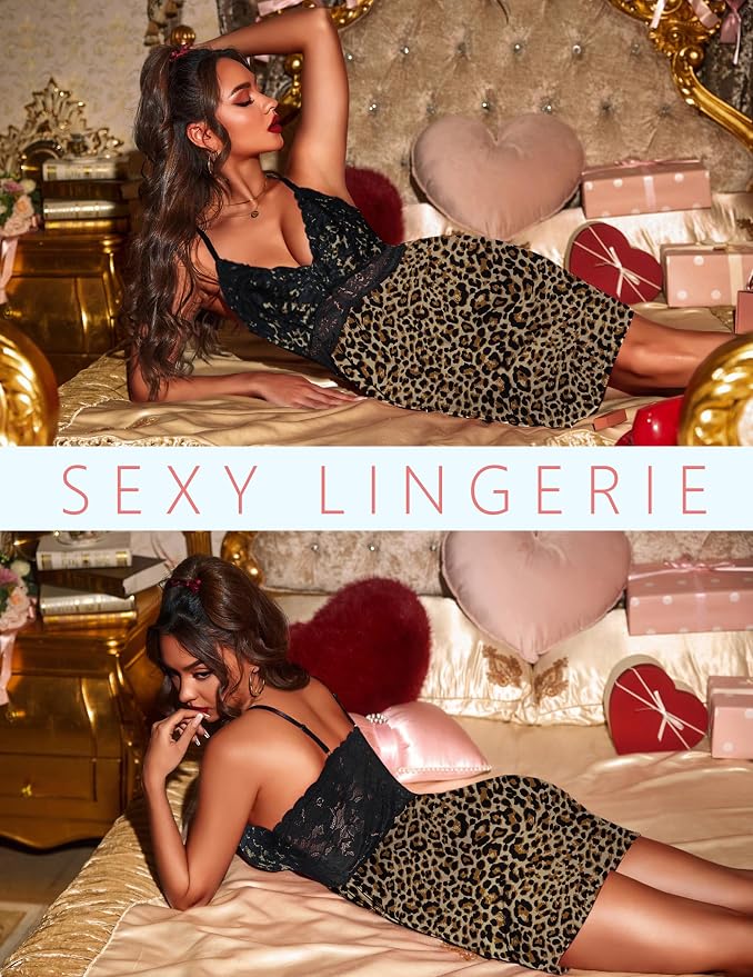 Ekouaer Lingerie for Women Sexy Nightgown Lace Trim Sleep Dress Chemise Nightgowns Sleeveless Night Gown Sleepwear S-3XL