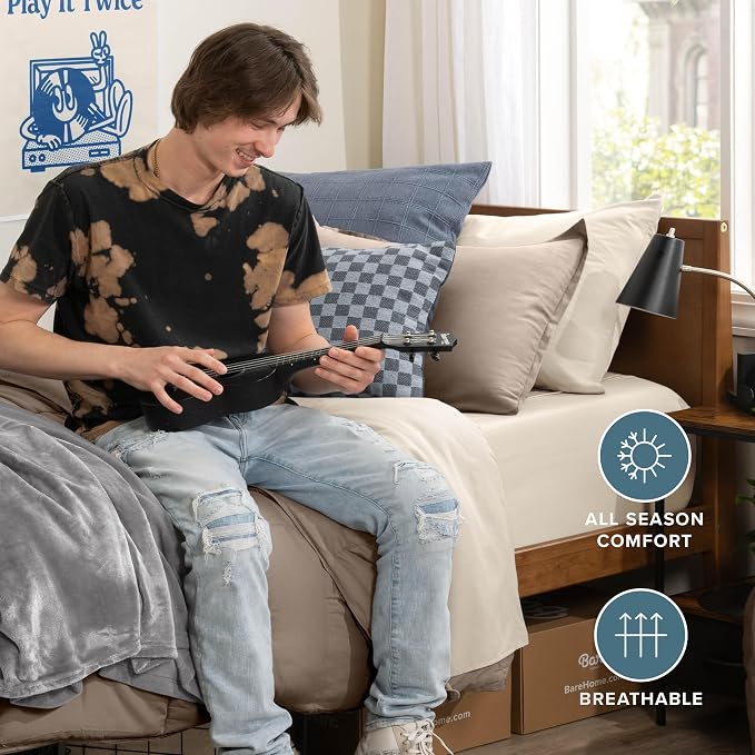 Bare Home Bed-in-A-Bag 5 Piece Comforter & Sheet Set - Twin XL - Goose Down Alternative - Ultra-Soft 1800 Premium Bed Set (Twin XL, Taupe/Sand)