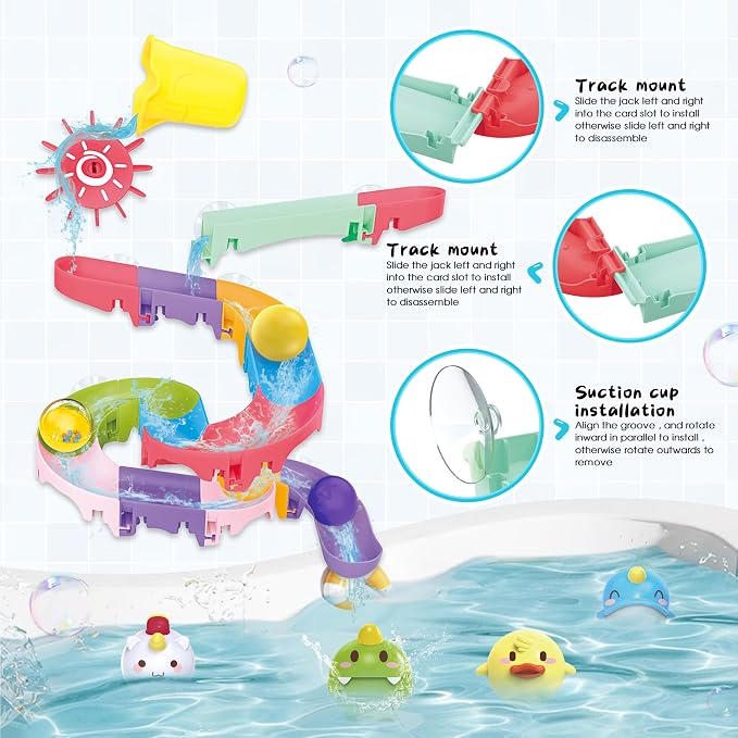 taseyok Toddler Bath Toys, Baby Bathtub Toys with Elephant Shower Sprays and Slide Track, Fishing Floating Animals Toys, Creative Shower Toys Christmas Birthday Gifts for Boys and Girls