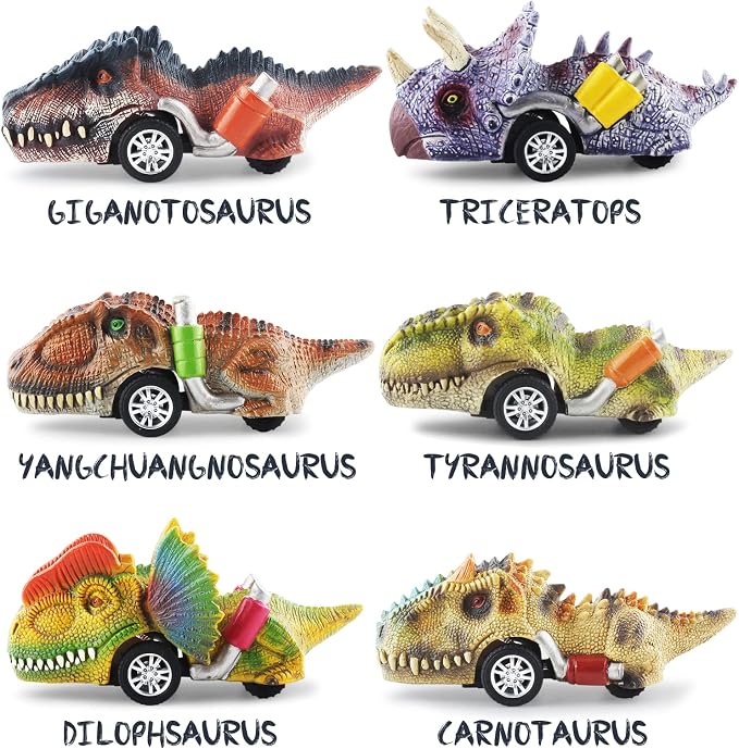 DINOBROS Dinosaur Toys for Kids 3-5, Pull Back Dinosaur Cars for 3 4 5 6 7 Year Old Boys Girls 6 Pack Dino Toys Gifts for Toddlers