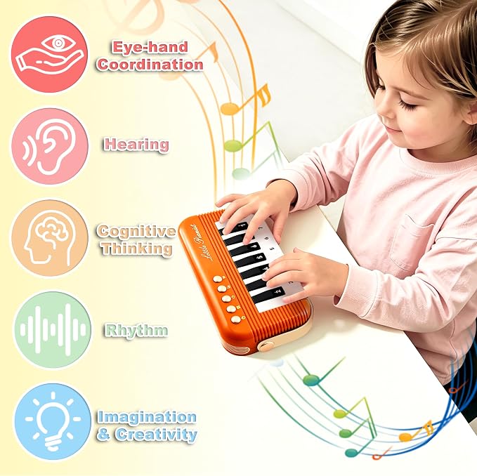 Mini Piano Keyboard for Toddlers Piano Toy Portable Pocket Piano with Light Up Musical Keyboard Electronic Instrument Learning Keyboards Toys Gifts for 3 4 5 6 Years Old Boys Girls (Orange)