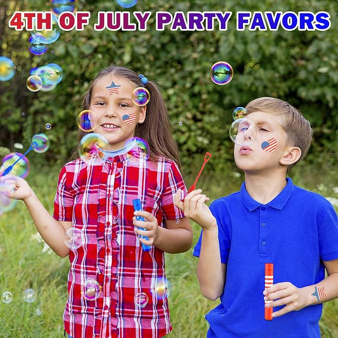 100 Pack 4th of July Mini Bubbles Bulk,Red White Blue Party Favors Supplies for Kids,Goodie Bags Stuffers,Parade Throws,Classroom Games Activities Prizes,Outdoor Toys Patriotic Accessories Decorations