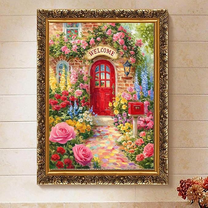Paint by Numbers for Adults and Kids Beginner, Welcome Spring Flower Painting by Number Kits On Canvas, Number Artist Paint by Number Kit DIY Oil Painting Acrylic Paints, Home Wall Decor Gift 12X16 in