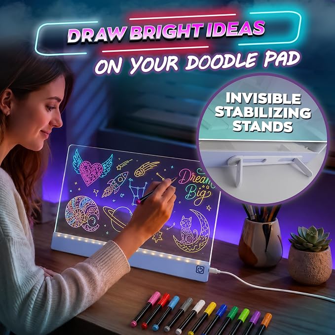 Upgraded 16 Inches LED Drawing Board – Rechargeable, 8 Colors, 11 Light Modes, Adjustable Brightness – Acrylic Light Board for Tracing with Stand, Markers and Full Kit – Birthday Gift Set (Blue)