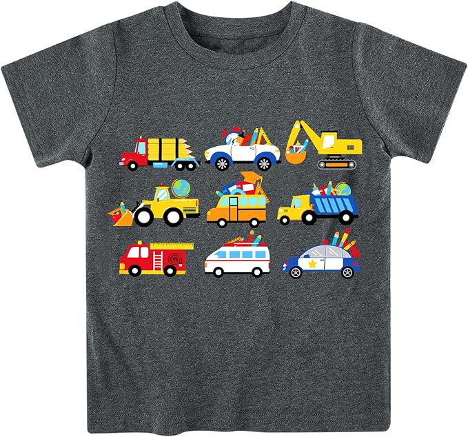 Lovekider Cotton Shirt for 3-6T Boys Truck Dinosaur Toddler Kids T-Shirt Short Sleeve Excavator Construction T-Rex Tee Shirts