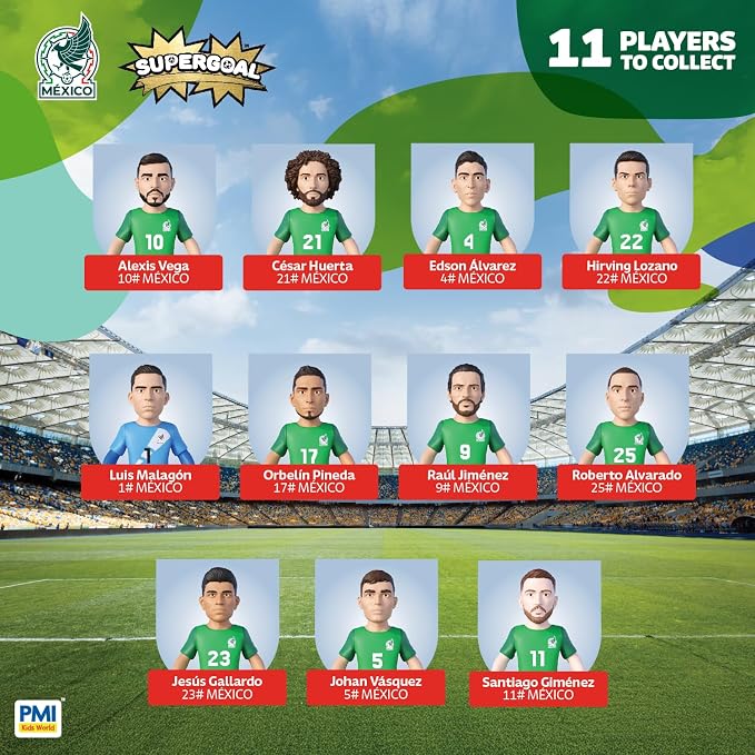 P.M.I. PMI Collectibles World Cup Soccer Figures – 11 Pack Deluxe Box Team Players – Official Football Mini Figures Premium Soccer Collectible Toy Set (Styles May Vary) (Team Mexico)