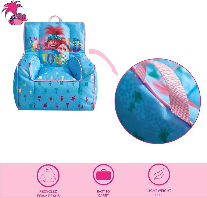 Trolls World Tour Kids Nylon Bean Bag Chair with Piping & Top Carry Handle