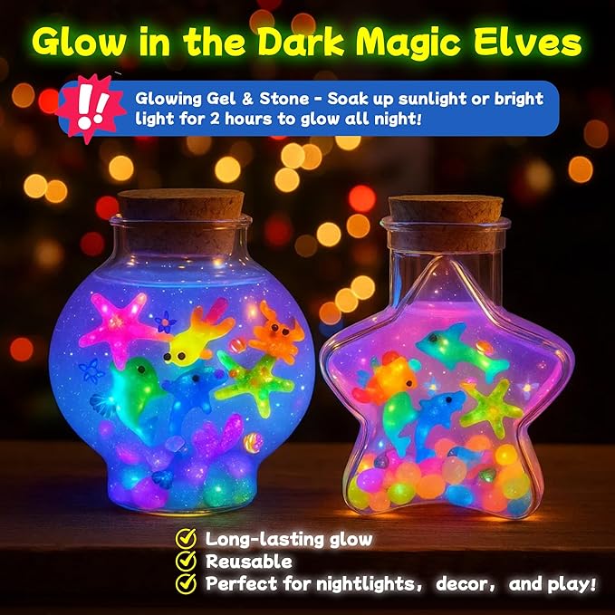 LED Night Light Up, Magic Water Fairy Craft Kit for Kid, Glow-in-The-Dark Magic Gel Water Pets Squishy Kit, Aqua DIY Elf with 18 Molds,100ml Gels, 5L Bucket Christmas Gift Make Your Own Sea World