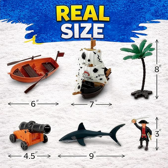 Liberty Imports Bucket of Pirate Action Figures Toys Playset with Pirate Ship, Boat, Treasure Chest, Cannons, Shark for Kids Imaginary Pretend Play