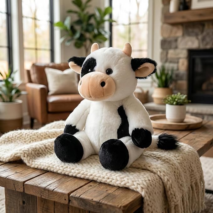 Stuffed Animal Plush Toy Soft Plushie Cuddly Holstein Cow Cute Plush Toy for Kids Toddlers Boys Girls Birthday Christmas Nursery Decor Party Favors
