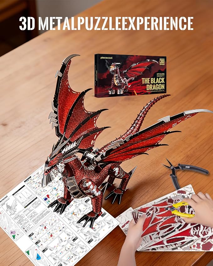 Piececool 3D Metal Puzzle Black Dragon Metal Model Kits for Adults, Interactive DIY Building Model,Great Birthday New Year Gifts for Adult Men Teens 14+