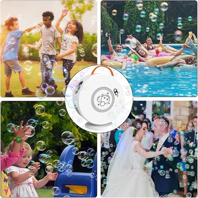 Bubble Machine Automatic Bubble Blower for Kids Toddlers Bubble Maker Electric Bubble Machine Auto Rotating 90°/360° Outdoor Toy (White)