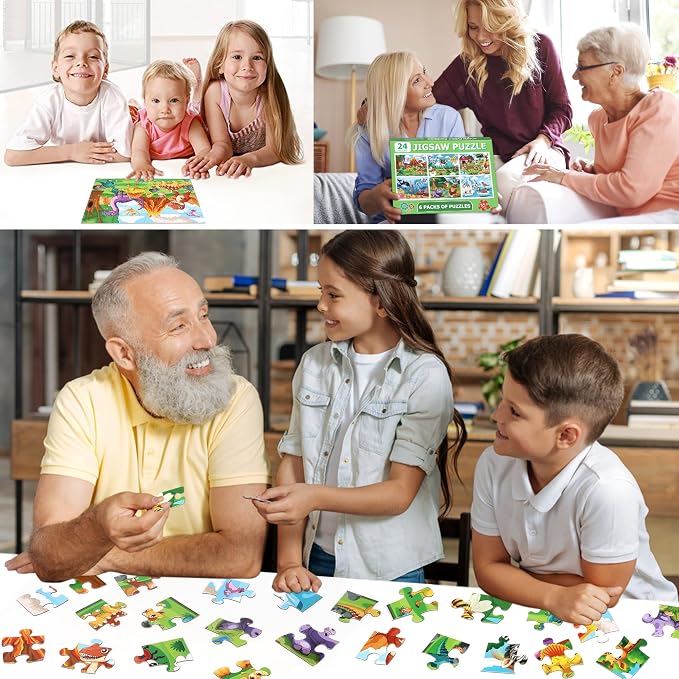 LELEMON Puzzles for Kids Age for 3-5,24 Large Piece Animal Puzzles for Toddler Kids,Children Learning Educational Puzzles Toys for Boys and Girls(6 Packs)
