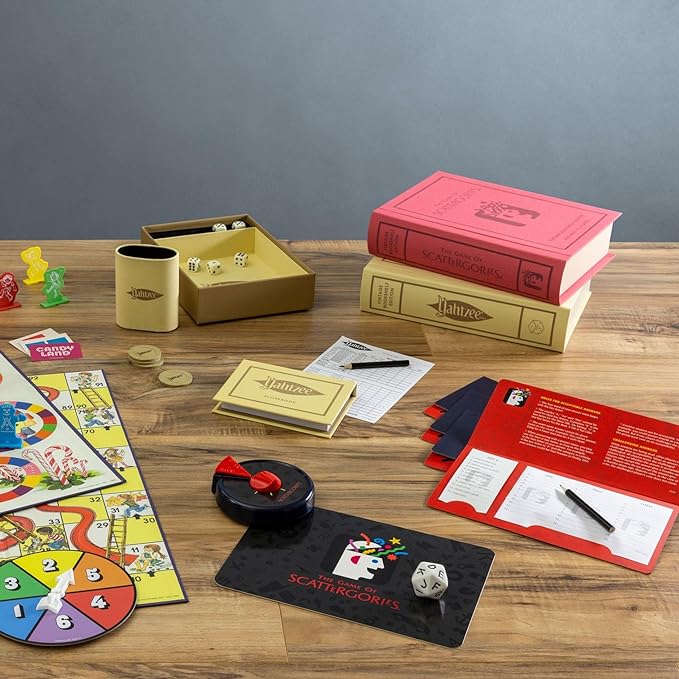 WS Game Company Collection of 15 Vintage Bookshelf Board Games Including Scrabble, Monopoly, Clue, Yahtzee, Chess, Boggle, Candy Land, Connect Four, & Sorry! - Classic Family Games for Kids & Adults