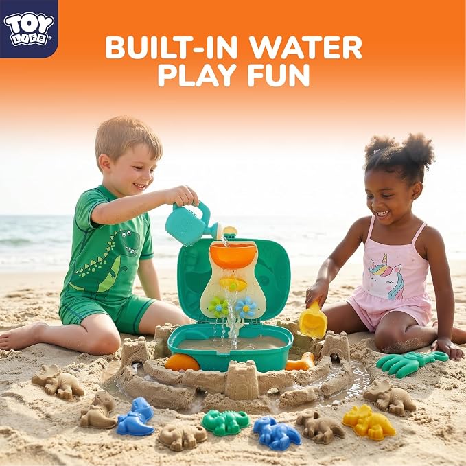 TOY Life Dinosaur Suitcase Travel Sand Toy for Kids Beach Toy with Luggage with Wheels, Water Gear STEM Play Water Table, Shovels, Can, Sand Molds, Sandbox Beach Summer Toys for Toddlers Ages 3-8