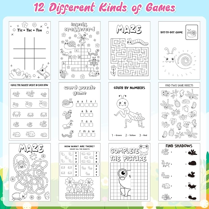 Insect Activity Books for Kids -24Pcs Bulk Insect Theme Games Coloring Book Set Mini Mazes Word Search Word Scramble Games for Birthday Graduation Holiday Party Goodie Bags Stuffer Classroom Favors
