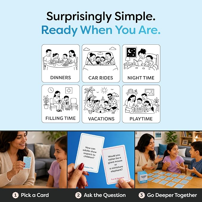 200 Family Conversation Cards for Kids & Adults - Put Down the Phones & Connect at the Dinner Table - Meaningful Questions to Get to Know Each Other - Game Night Gift for Christmas & Road Trips